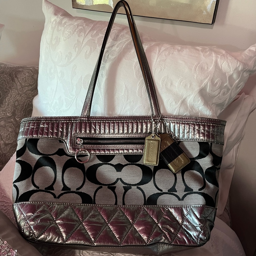 Coach Purse Silver/ Gunmetal Metallic